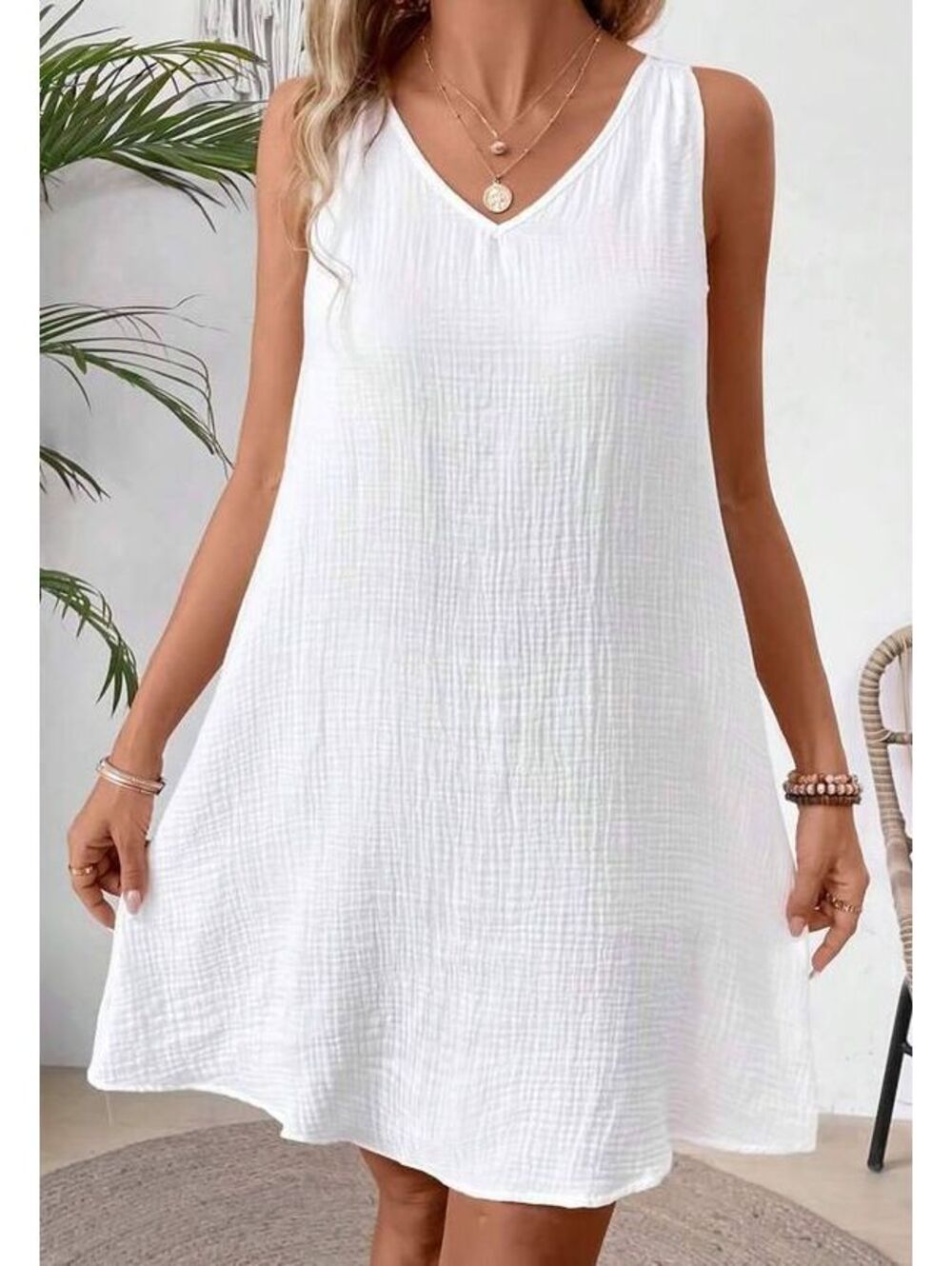 Kaktus white sleeveless textured dress with pockets Size XL